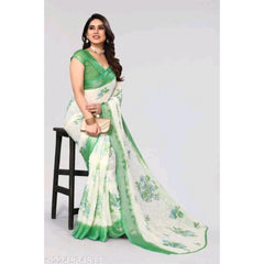 Generic Women's Viscose Rayon Printed Saree With Unstitched Blouse (Green)