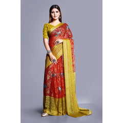 Generic Women's Viscose Rayon Printed Saree With Unstitched Blouse (Red)