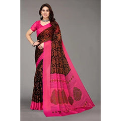 Generic Women's Viscose Rayon Printed Saree With Unstitched Blouse (Black)