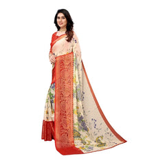 Generic Women's Viscose Rayon Printed Saree With Unstitched Blouse (Red)