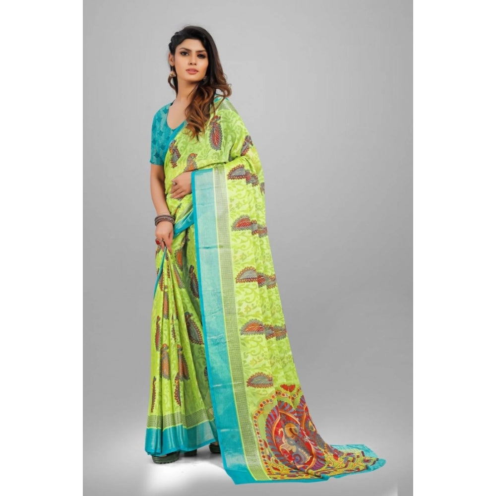 Generic Women's Viscose Rayon Printed Saree With Unstitched Blouse (Mehendi)