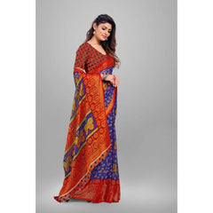 Generic Women's Viscose Rayon Printed Saree With Unstitched Blouse (Blue)