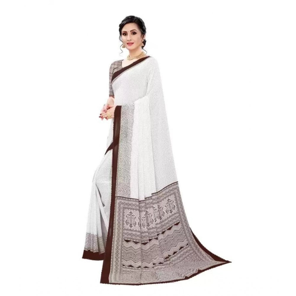 Generic Women's Georgette Printed Saree With Unstitched Blouse (Coffee)