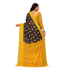 Generic Women's Georgette Printed Saree With Unstitched Blouse (Yellow)