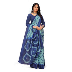 Generic Women's Georgette Printed Saree With Unstitched Blouse (Blue)