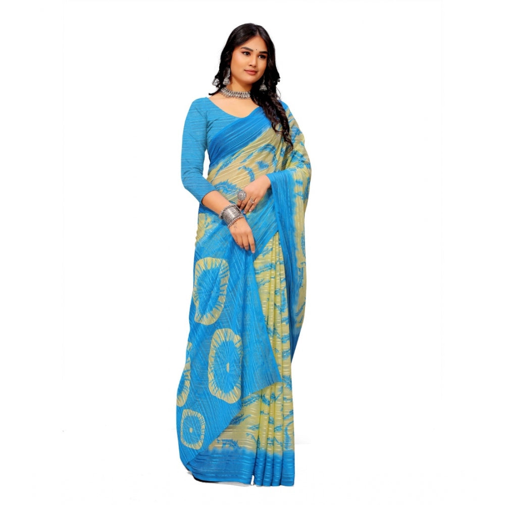 Generic Women's Georgette Printed Saree With Unstitched Blouse (Skyblue)