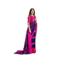 Generic Women's Sattin Patta Printed Saree With Unstitched Blouse (Pink)