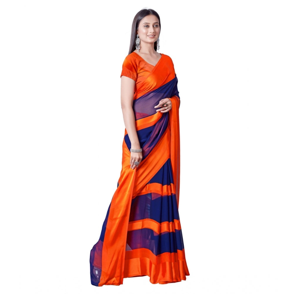 Generic Women's Sattin Patta Printed Saree With Unstitched Blouse (Orange)