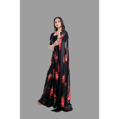 Generic Women's Sattin Patta Printed Saree With Unstitched Blouse (Red)