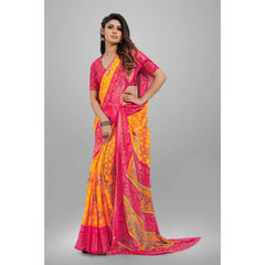 Generic Women's Viscose Rayon Printed Saree With Unstitched Blouse (Yellow)