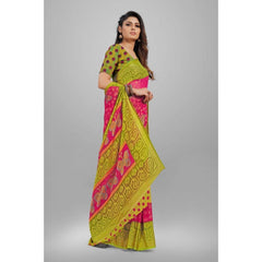 Generic Women's Viscose Rayon Printed Saree With Unstitched Blouse (Pink)