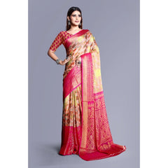 Generic Women's Viscose Rayon Printed Saree With Unstitched Blouse (Pink)