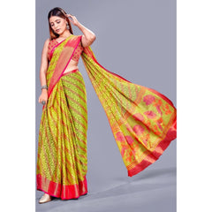 Generic Women's Viscose Rayon Printed Saree With Unstitched Blouse (Green)