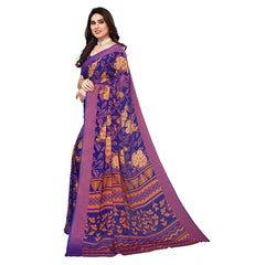 Generic Women's Viscose Rayon Printed Saree With Unstitched Blouse (Blue)