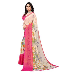 Generic Women's Viscose Rayon Printed Saree With Unstitched Blouse (Pink)