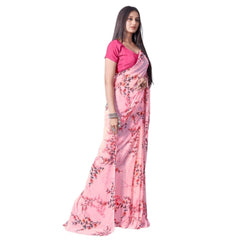 Generic Women's Georgette Printed Saree With Unstitched Blouse (Pink)