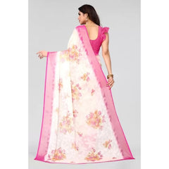 Generic Women's Viscose Rayon Printed Saree With Unstitched Blouse (Pink)