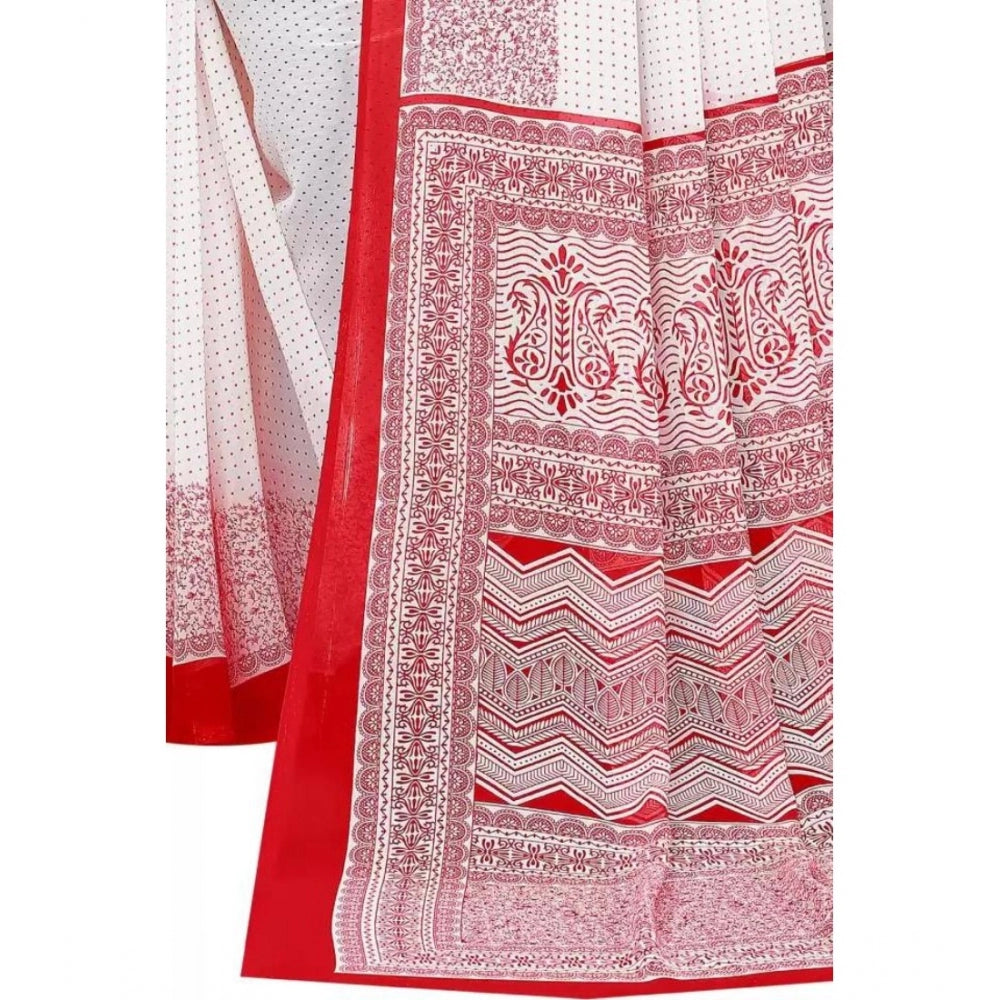 Generic Women's Georgette Printed Saree With Unstitched Blouse (Red)