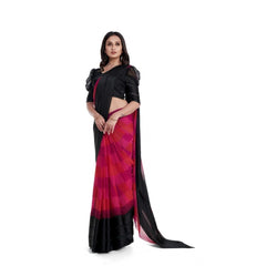 Generic Women's Sattin Patta Printed Saree With Unstitched Blouse (Pink)