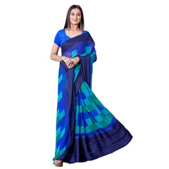 Generic Women's Sattin Patta Printed Saree With Unstitched Blouse (Skyblue)