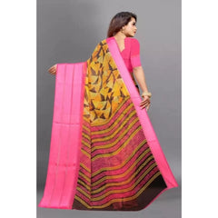 Generic Women's Sattin Patta Printed Saree With Unstitched Blouse (Pink)