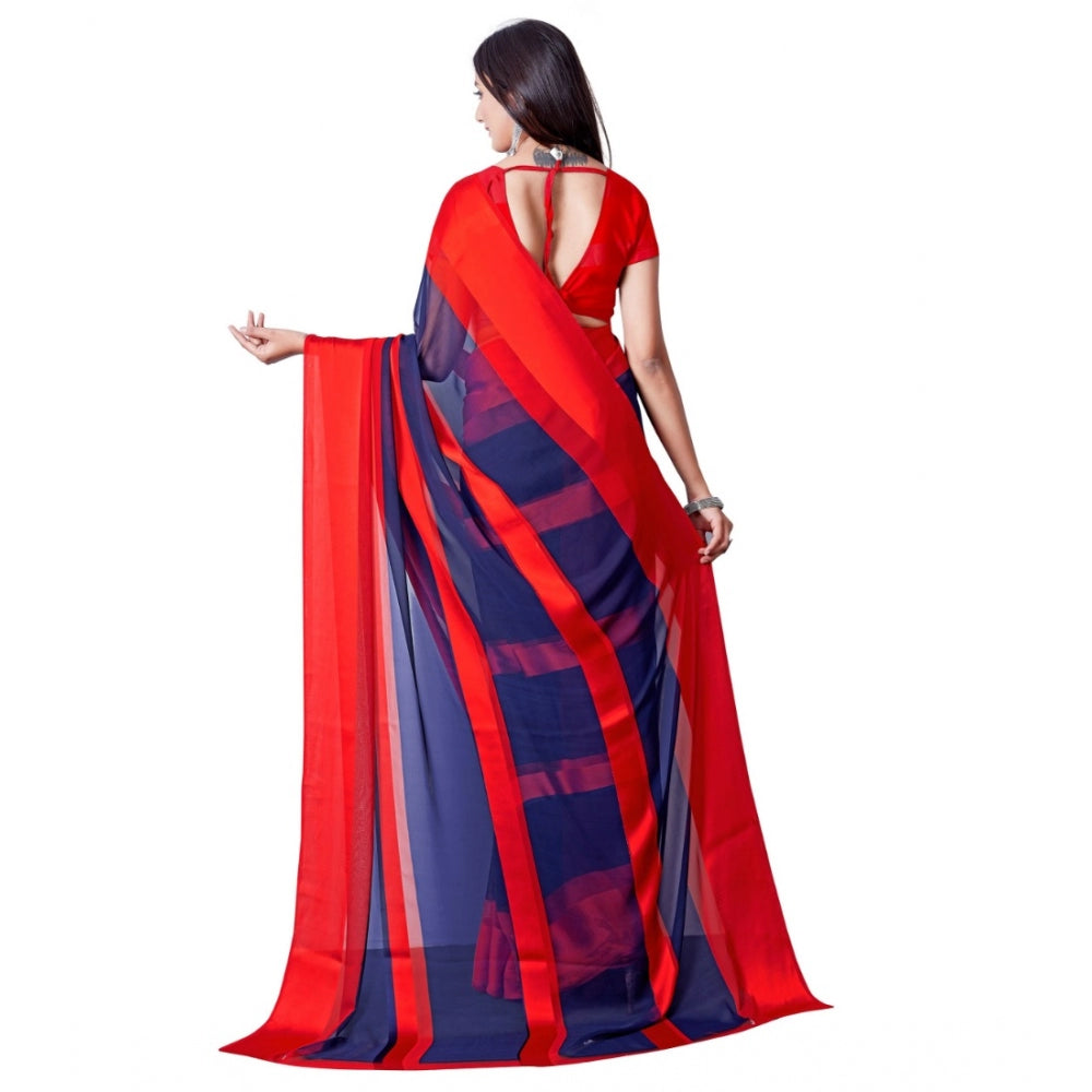 Generic Women's Sattin Patta Printed Saree With Unstitched Blouse (Red)