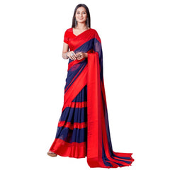 Generic Women's Sattin Patta Printed Saree With Unstitched Blouse (Red)