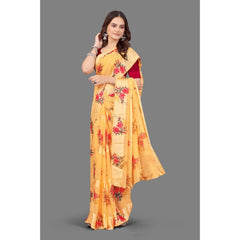 Generic Women's Sattin Patta Printed Saree With Unstitched Blouse (Beige)