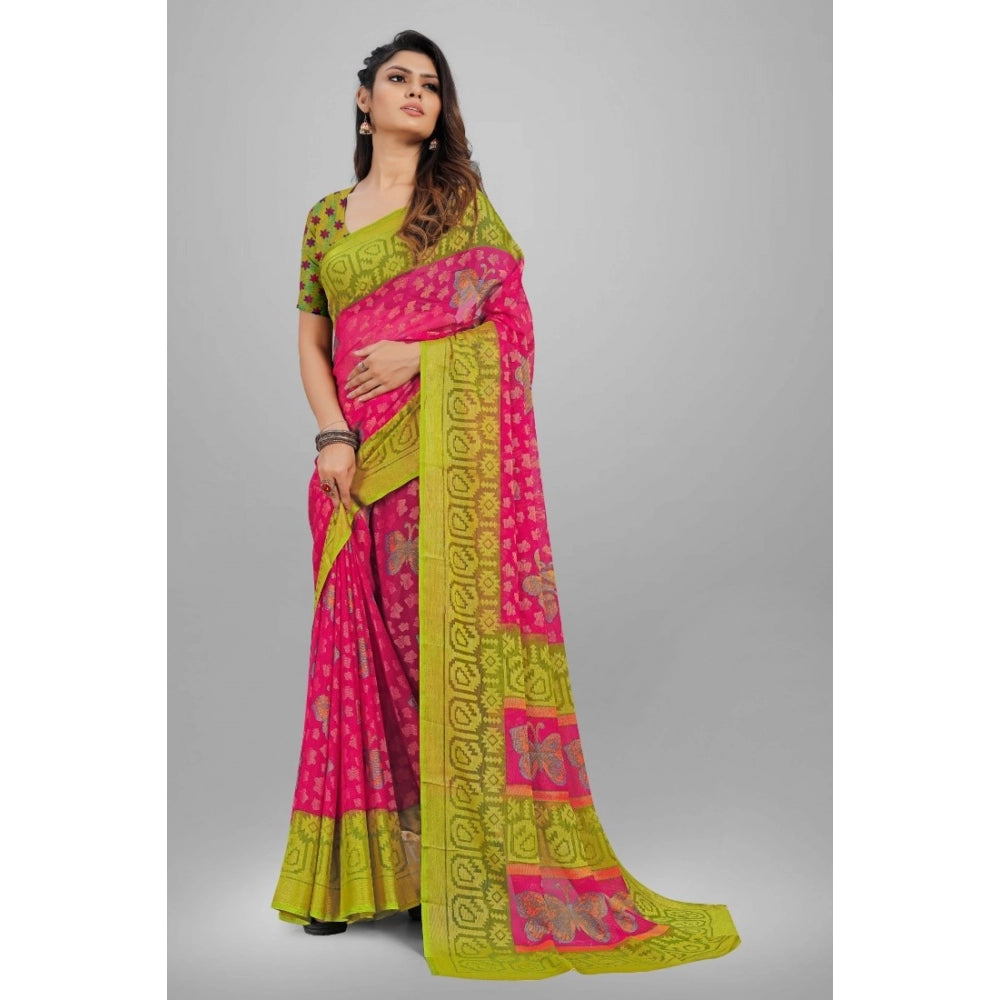 Generic Women's Viscose Rayon Printed Saree With Unstitched Blouse (Pink)