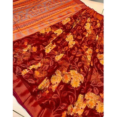 Generic Women's Viscose Rayon Printed Saree With Unstitched Blouse (Maroon)