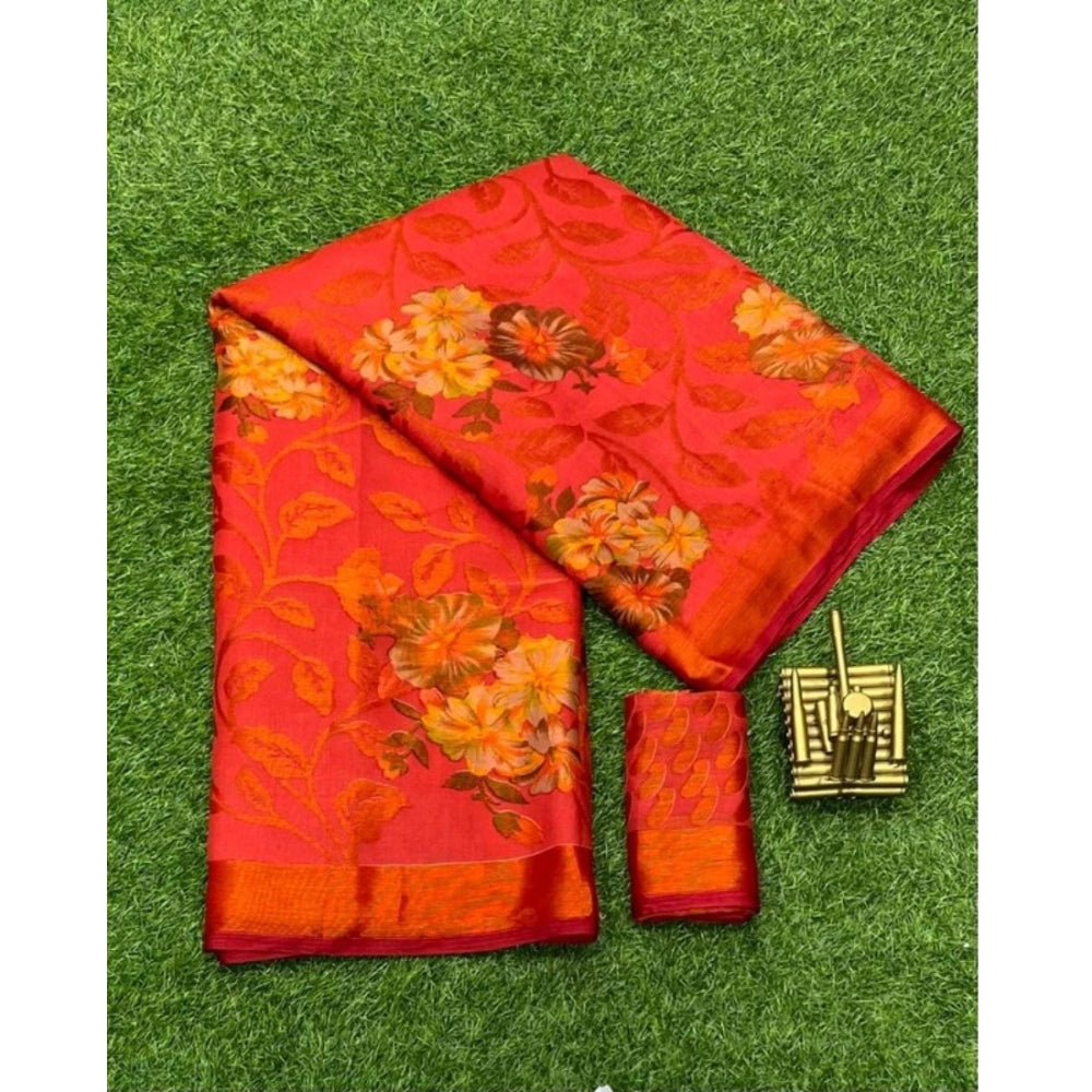 Bedrucktes Sari aus Viskose-Rayon für Damen mit ungesäumter Bluse (rot)