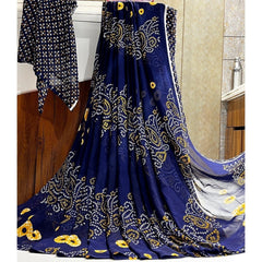 Generic Women's Georgette Printed Saree With Unstitched Blouse (Navy Blue)