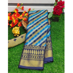 Generic Women's Viscose Rayon Printed Saree With Unstitched Blouse (Blue)