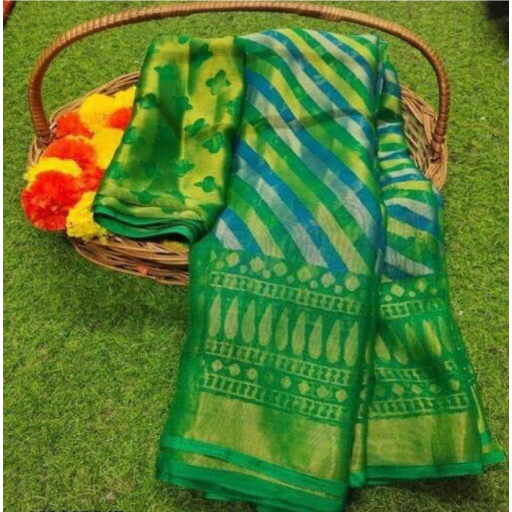 Generic Women's Viscose Rayon Printed Saree With Unstitched Blouse (Green)