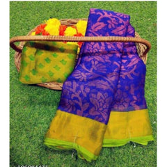 Generic Women's Viscose Rayon Printed Saree With Unstitched Blouse (Royal Blue)