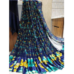 Generic Women's Sattin Patta Printed Saree With Unstitched Blouse (Blue)