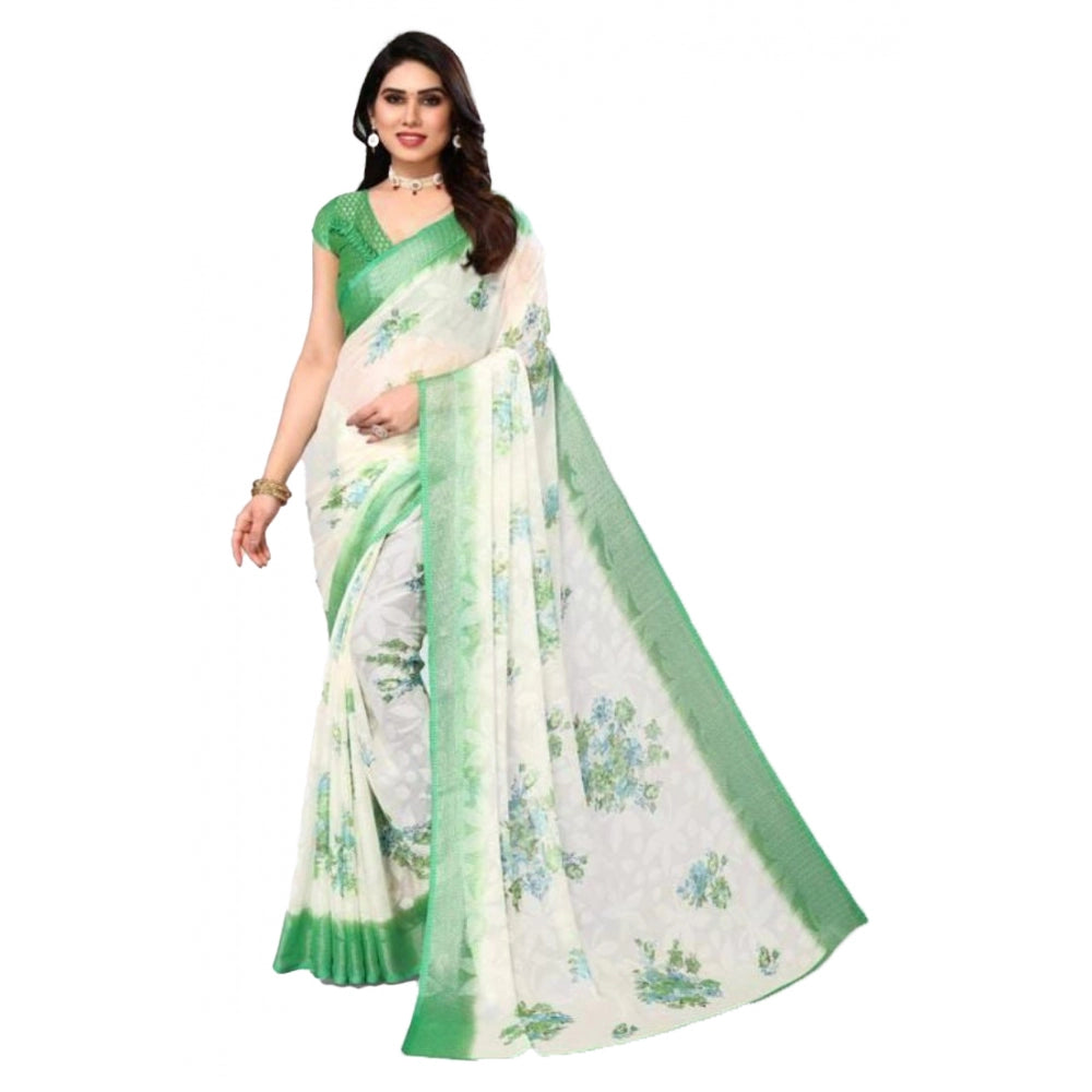 Generic Women's Viscose Rayon Printed Saree With Unstitched Blouse (Green)