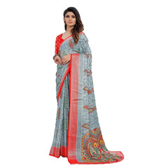 Generic Women's Viscose Rayon Printed Saree With Unstitched Blouse (Grey)