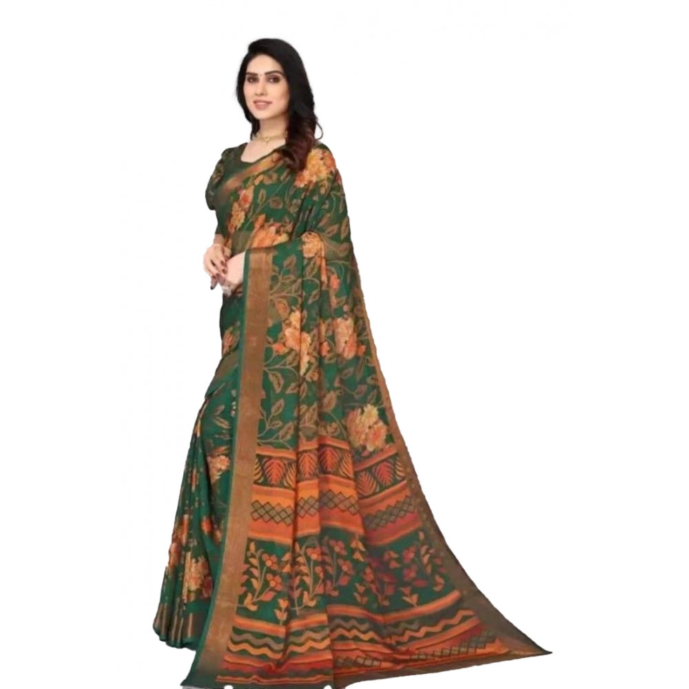 Generic Women's Viscose Rayon Printed Saree With Unstitched Blouse (Green)