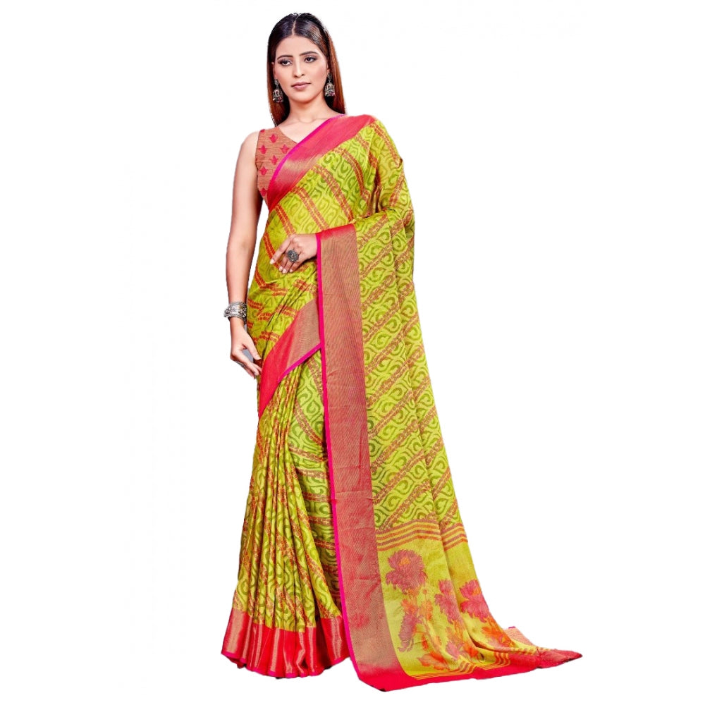 Generic Women's Viscose Rayon Printed Saree With Unstitched Blouse (Green)