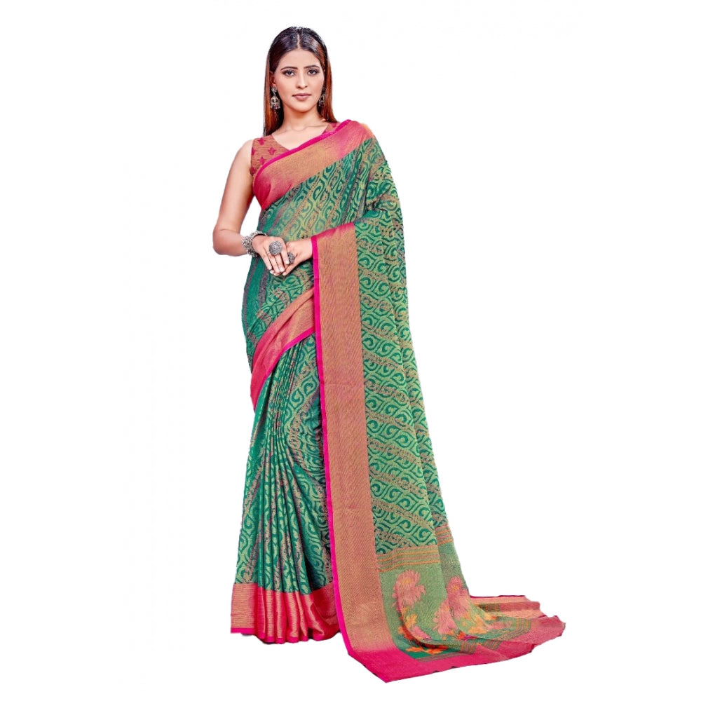 Generic Women's Viscose Rayon Printed Saree With Unstitched Blouse (Rama)