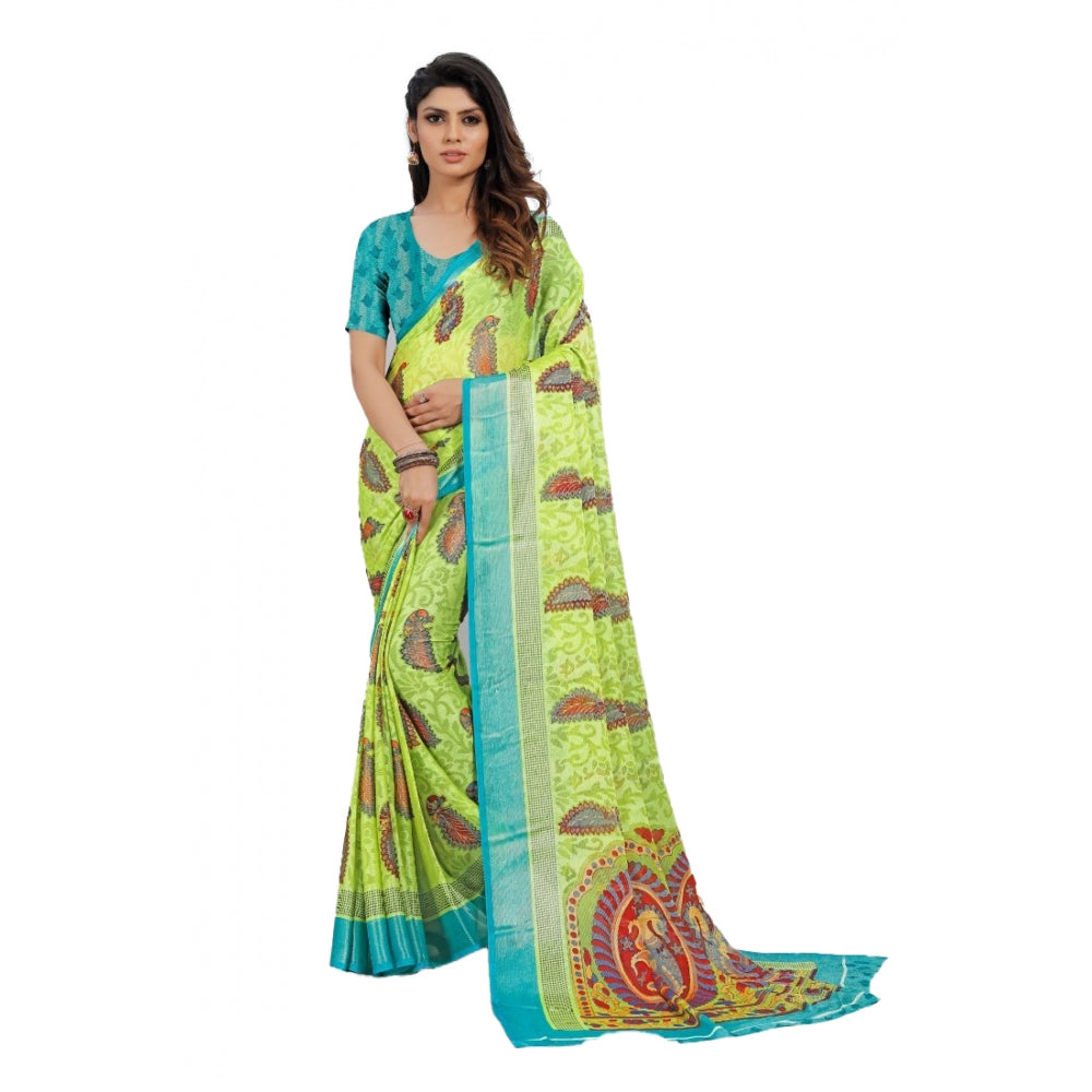 Generic Women's Viscose Rayon Printed Saree With Unstitched Blouse (Mehendi)