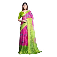 Generic Women's Viscose Rayon Printed Saree With Unstitched Blouse (Pink)