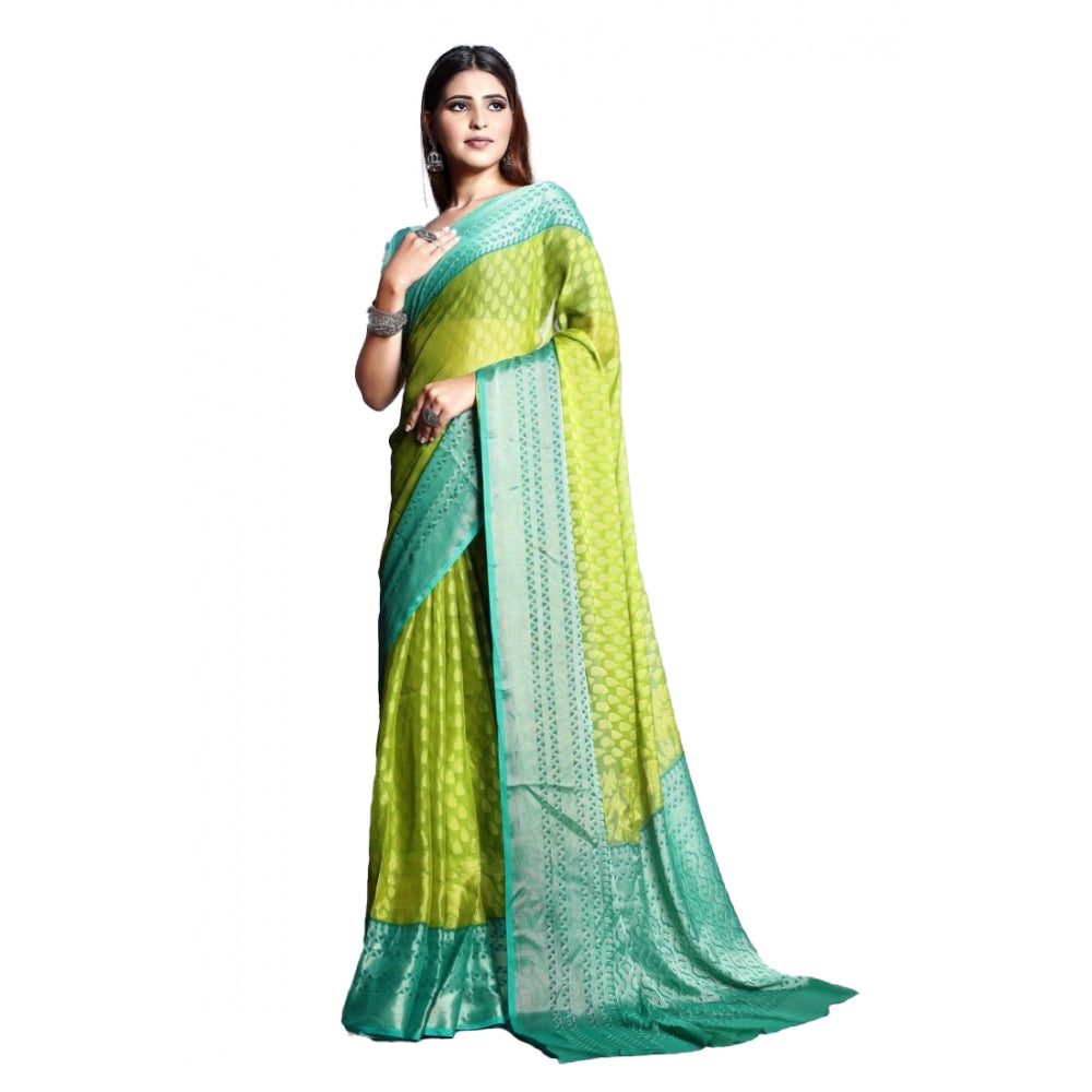 Generic Women's Viscose Rayon Printed Saree With Unstitched Blouse (Green)