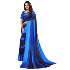 Generic Women's Sattin Patta Printed Saree With Unstitched Blouse (Skyblue)