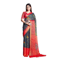 Generic Women's Viscose Rayon Printed Saree With Unstitched Blouse (Grey)