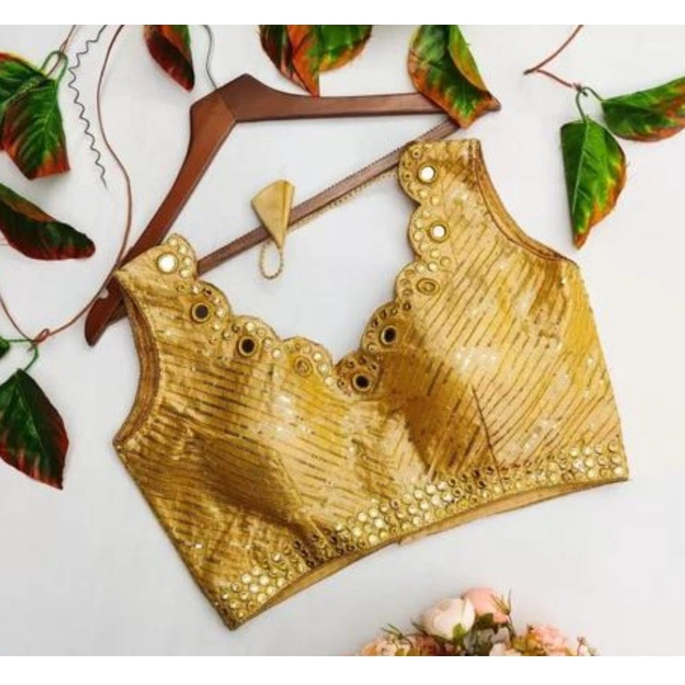 Generische Damen-Bluse aus Baumwolle und Seide mit Verzierung und gepolsterten Körbchen (Gold, Größe: Einheitsgröße)