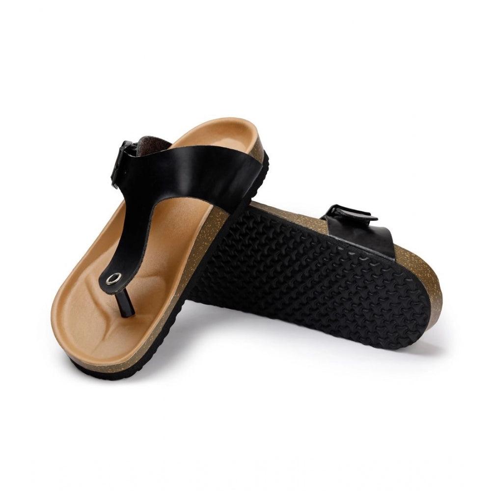 Generische Unisex-Kork-Sandalen mit verstellbaren Schnallenriemen (Schwarz)