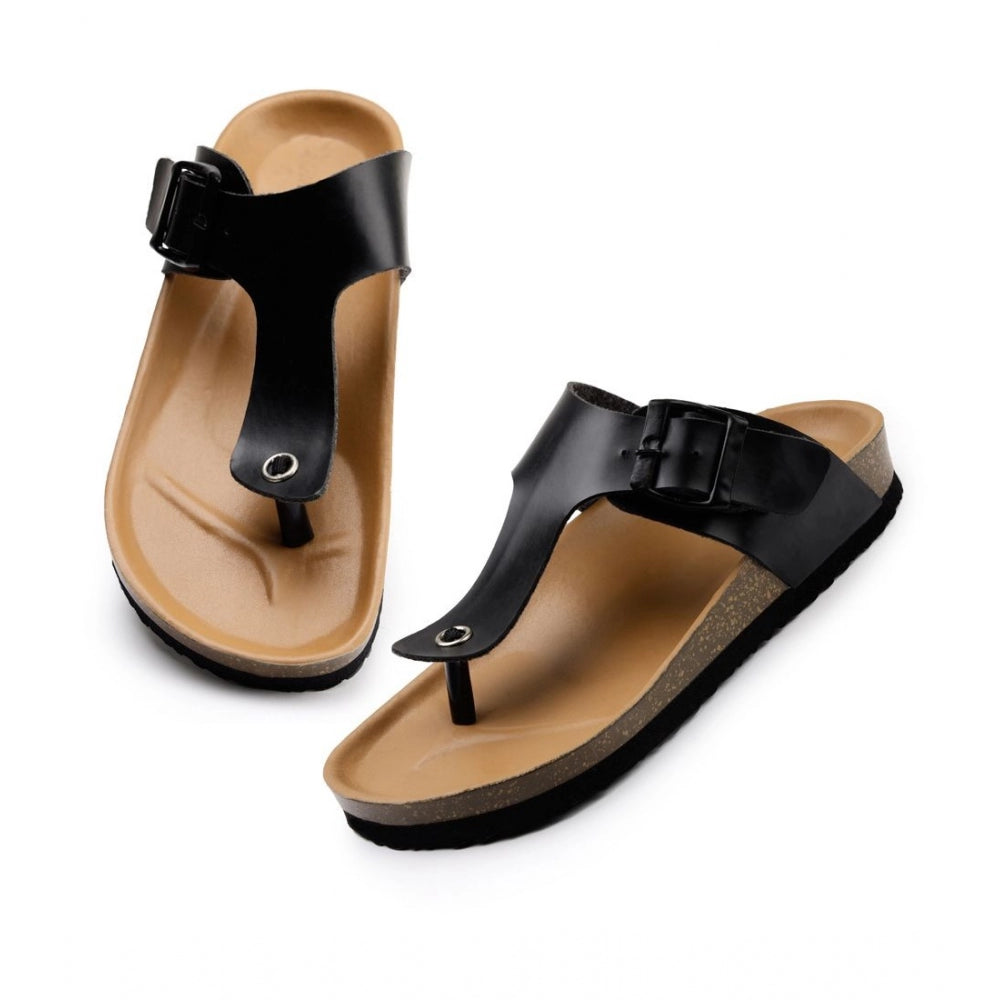 Generische Unisex-Kork-Sandalen mit verstellbaren Schnallenriemen (Schwarz)