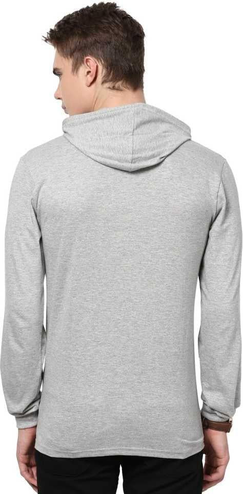 Cotton Solid Full Sleeves Hooded T-Shirt